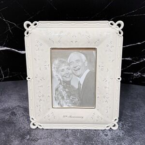 Lenox 50th Anniversary Picture Frame Ivory‎ China Floral 5x7 Portrait Gallery